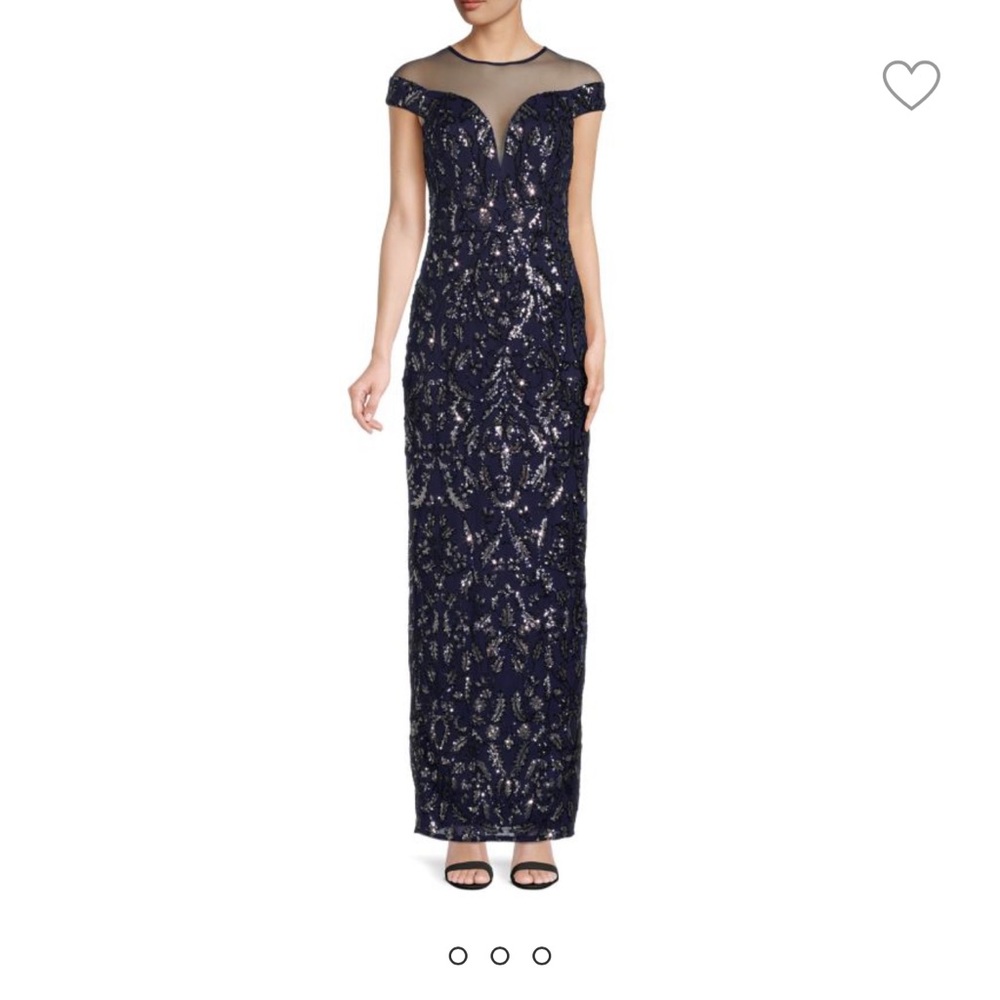 NWT ADRIANNA PAPELL ILLUSION SEQUIN GOWN NAVY BLUE DRESS MOTHER OF THE BRIDE